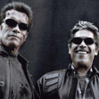 Arnold Schwarzenegger and Mario Kassar on the set 