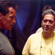 Arnold Schwarzenegger and Mario Kassar on the set 